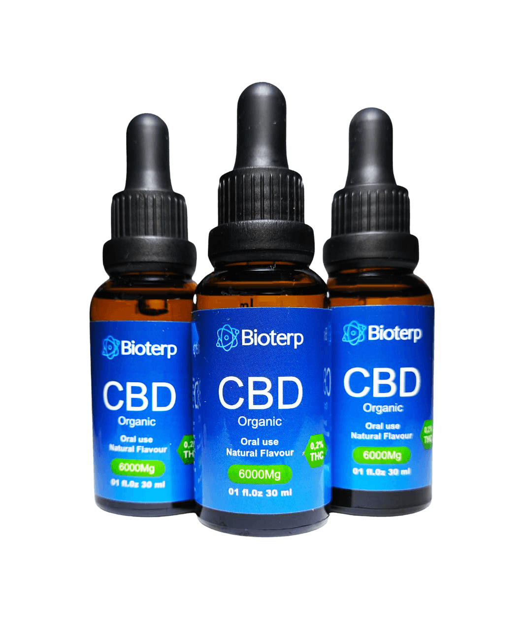BIOTERP CBD tincture — group of three bottles
